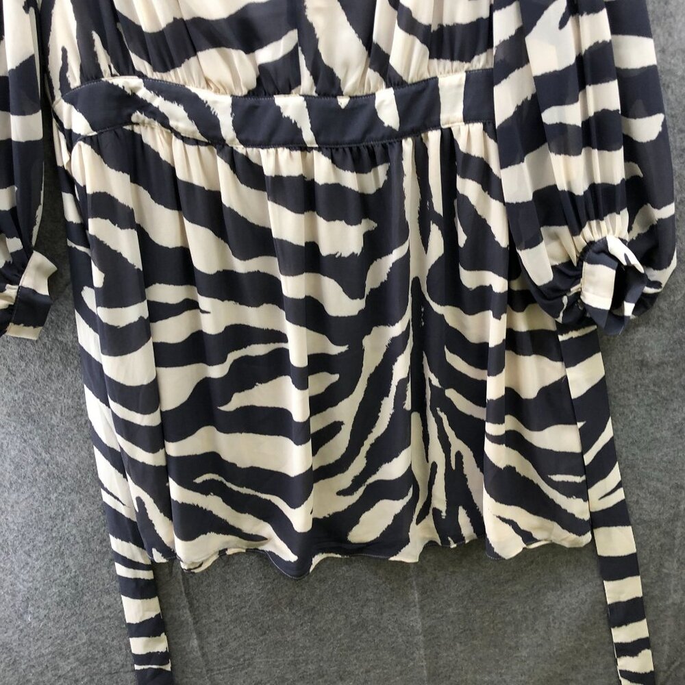 H&M Long Sleeve Dress Womens XXL‎ Ivory Black Zebra Print A-Line Knee Length - Picture 4 of 9